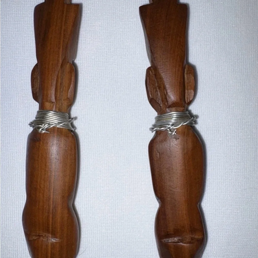 Vintage Handcrafted Wooden Fork & Spoon Serving Utensils From Kenya
